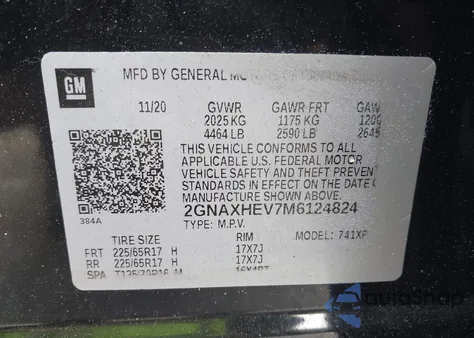 2021 Chevrolet Equinox Fwd Ls z USA, uszkodzony, nr VIN 2GNAXHEV7M6124824